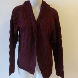 MACYS BURGUNDY OPEN KNIT HOODED CARDIGAN SWEATER SZ S*